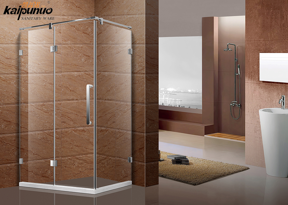 Puerta de cabina de ducha simple de vidrio sin marco completa de esquina de baño